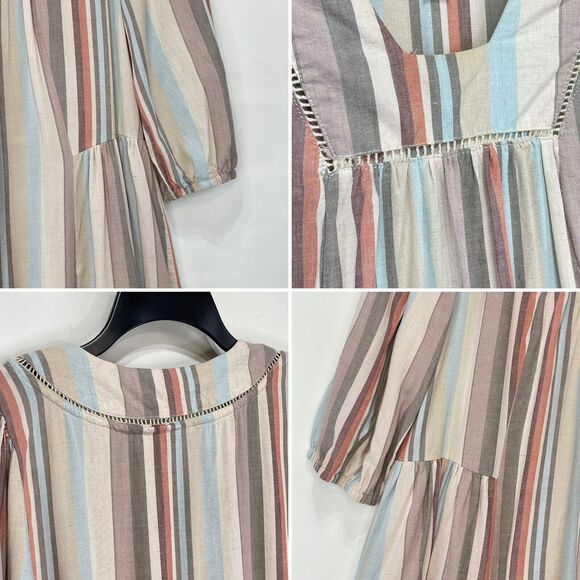 KNOX ROSE Womens XS Boho Flowy Stripe Shift Dress Mulitcolor Linen Blend - Picture 11 of 16